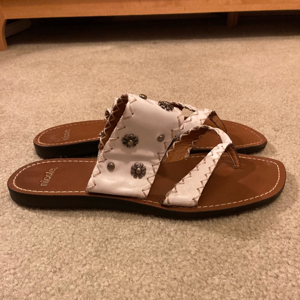 Womens Nicole White Silver Embellished Thong Sandals - Picture 1 of 2
